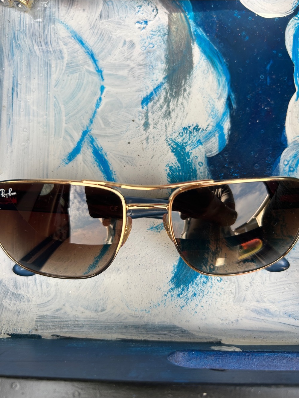 Ray-Ban Gold Frame Brown Gradient Sunglasses with Double Bridge